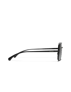 Rectangle Satin Black Dark Grey Sunglasses