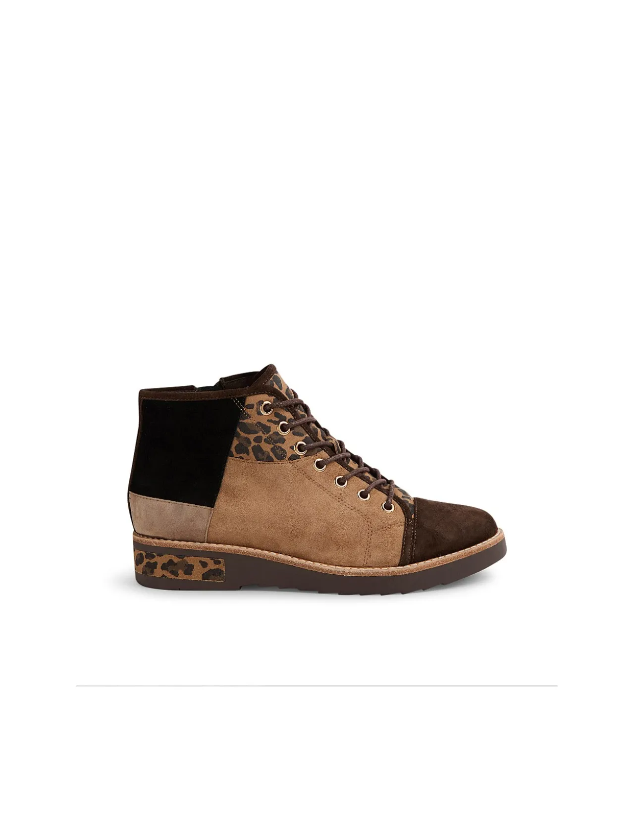 Regine Leopard Panel Lace Up Ankle Boots