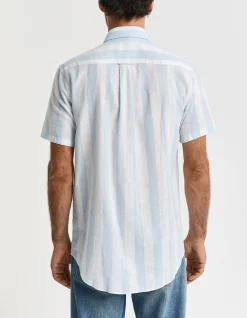 Regular Fit Striped Cotton Linen Short Sleeve Shirt