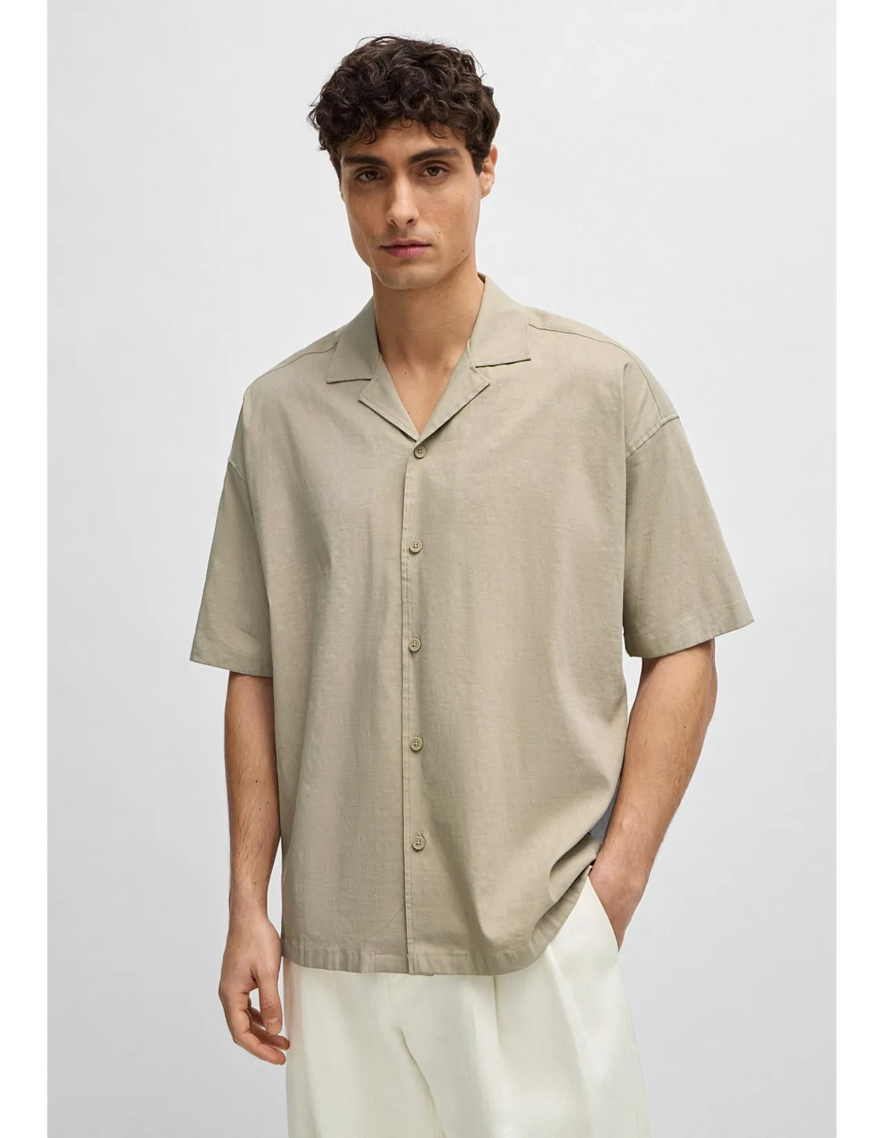 Relaxed-Fit Shirt Linen Blend Dark Blue