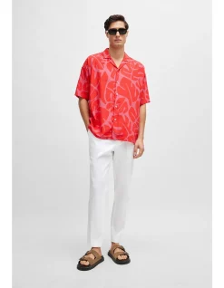 Relaxed-Fit Shirt with Seasonal Print Red