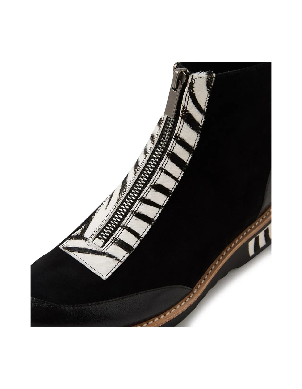 Renita Zebra Front Zip Leather Ankle Boots