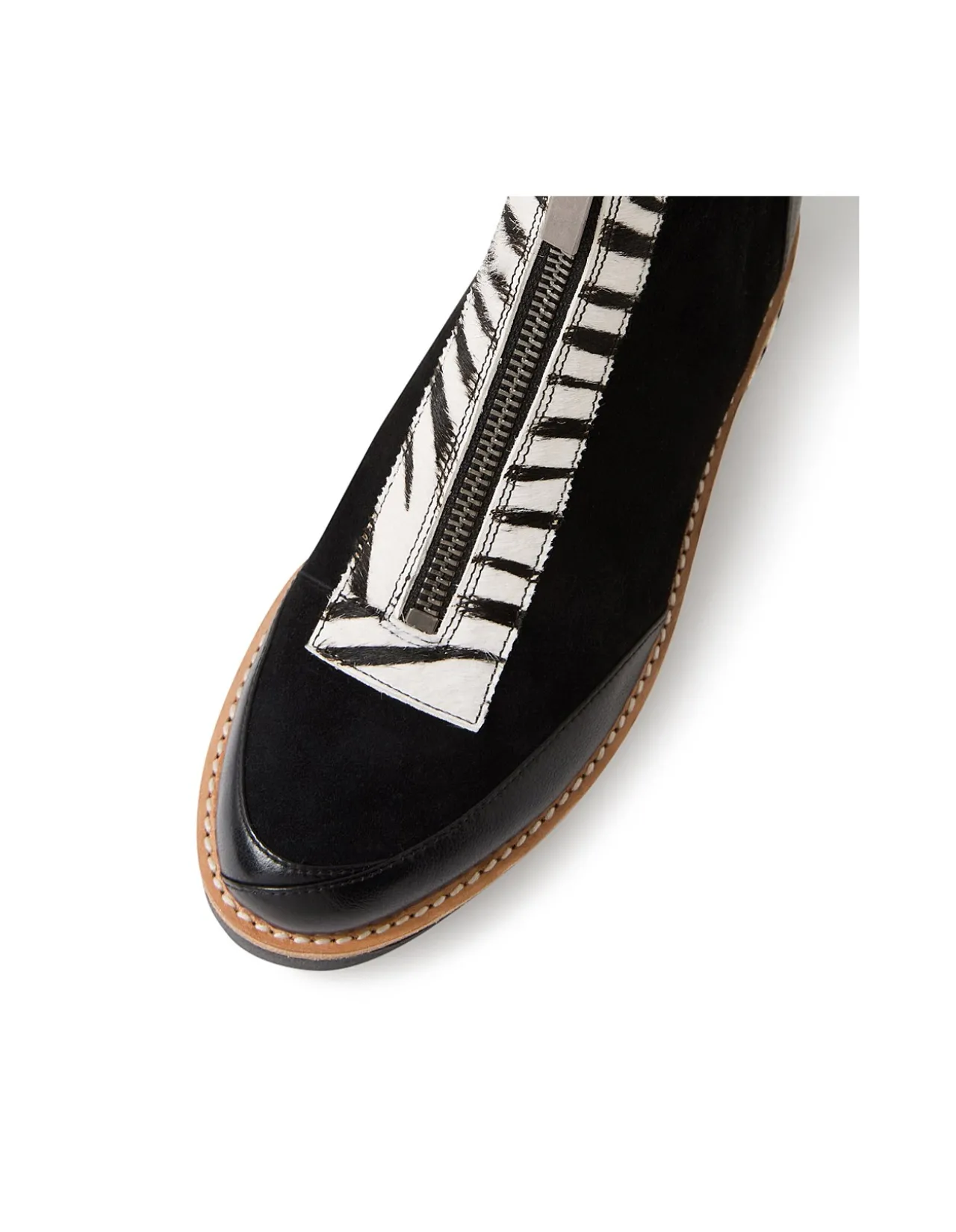 Renita Zebra Front Zip Leather Ankle Boots