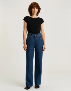 RIBBED CAP SLEEVE BOAT NECK KNIT