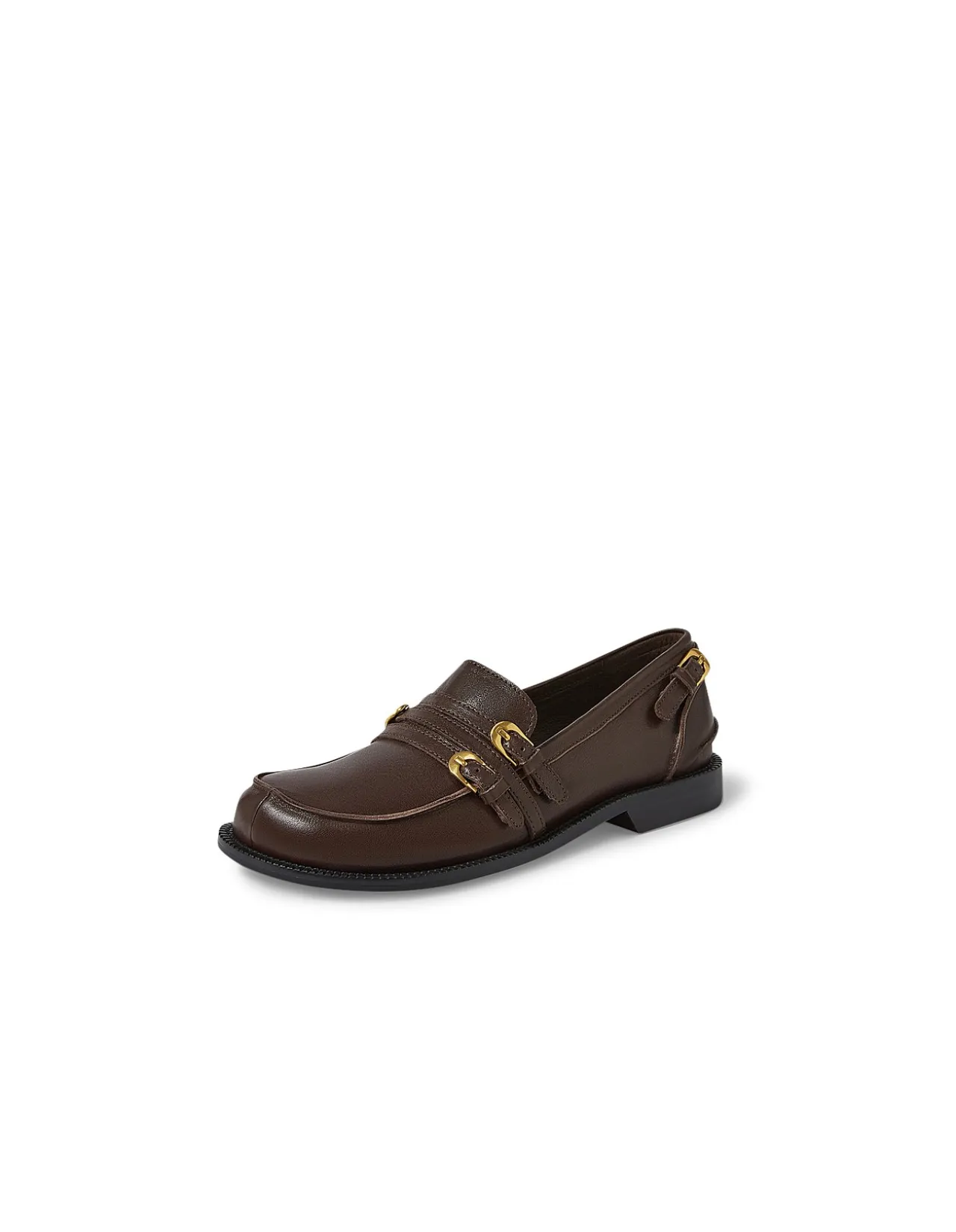 Rikal Double Buckle Leather Loafers