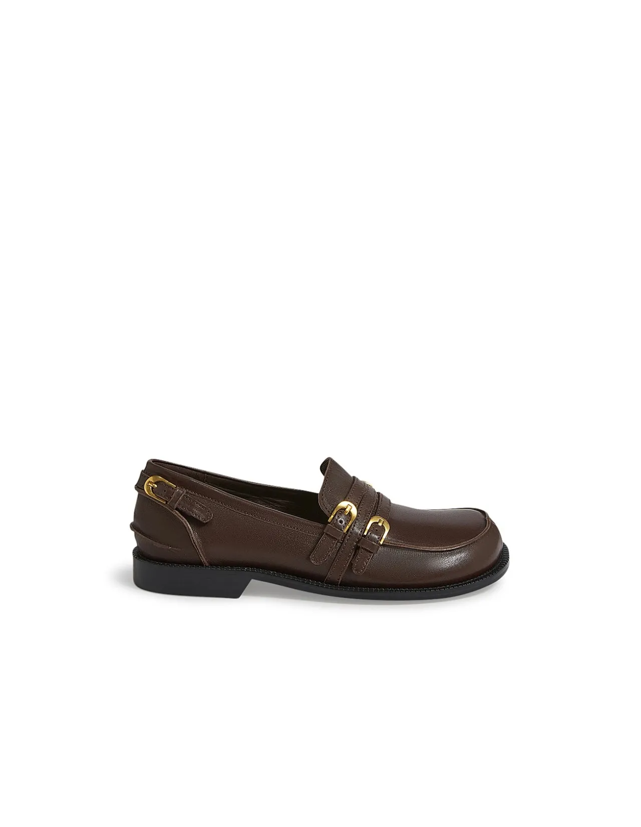 Rikal Double Buckle Leather Loafers