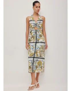 Rio Halter Cut Out Linen Blend Maxi Dress