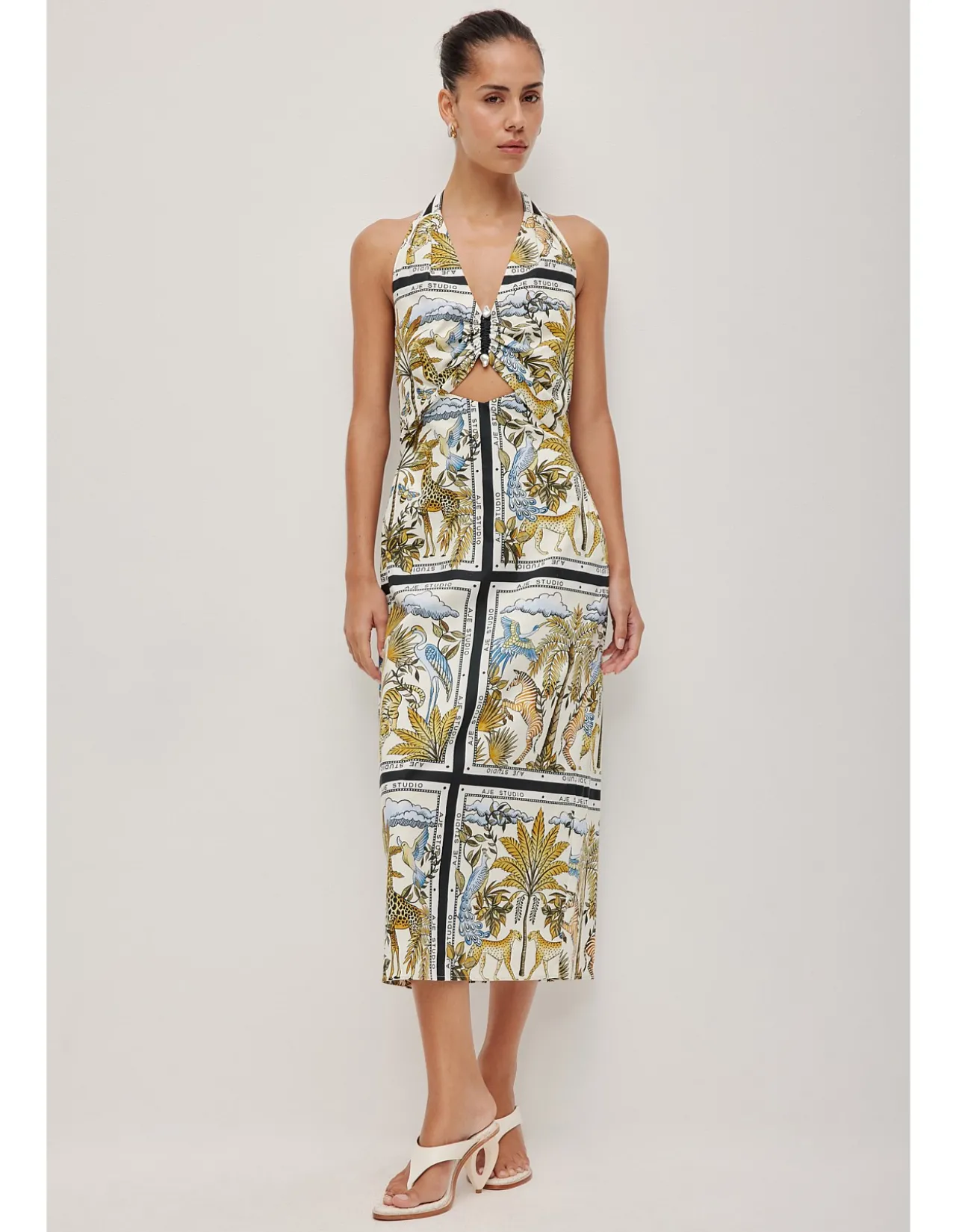 Rio Halter Cut Out Linen Blend Maxi Dress