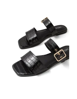 Roven Croc Embossed Buckle Strap Sandals