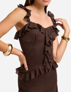 ROXELLE RUFFLE SPLIT FRONT TOP