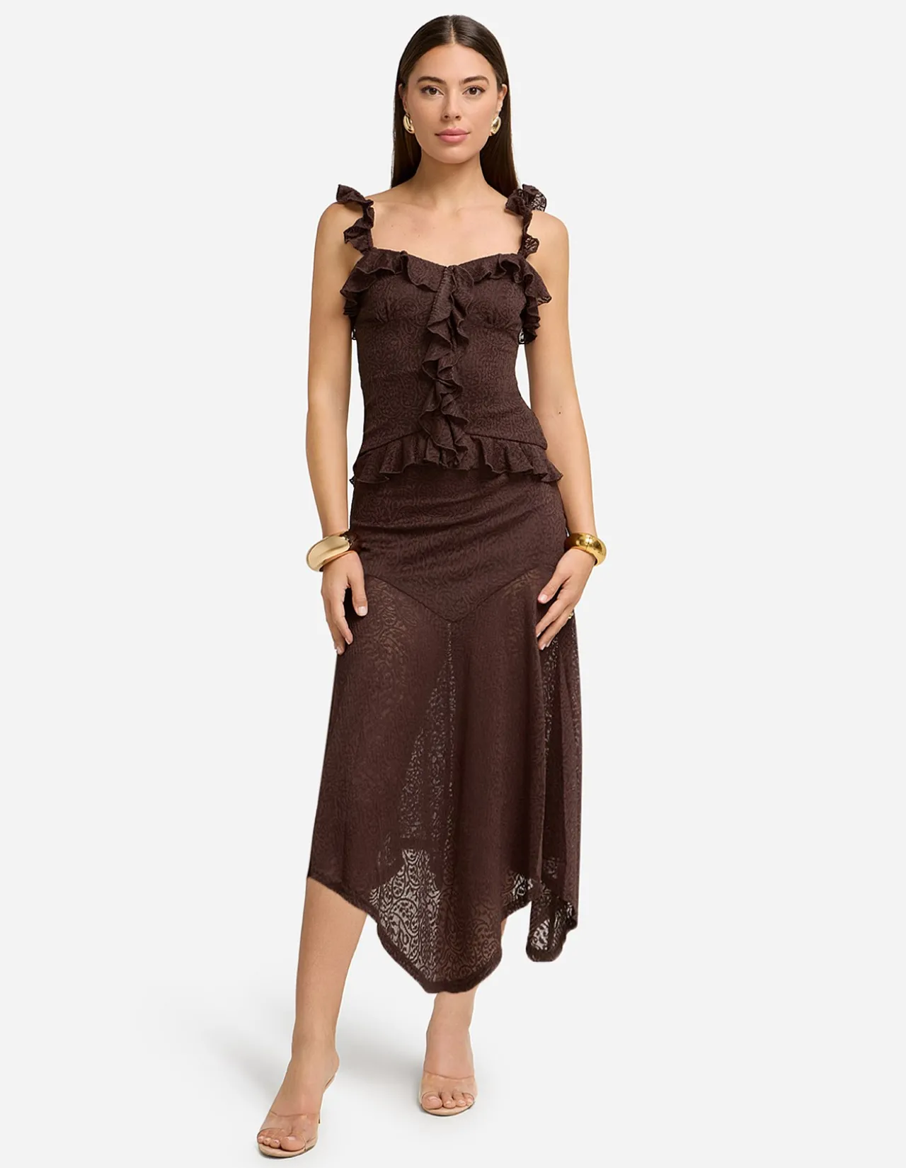 ROXELLE RUFFLE SPLIT FRONT TOP
