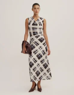 Ruched Cowl Mesh Dress