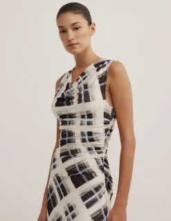 Ruched Cowl Mesh Dress