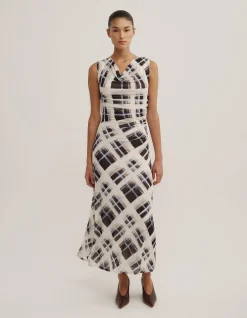 Ruched Cowl Mesh Dress