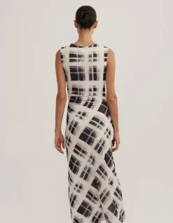 Ruched Cowl Mesh Dress