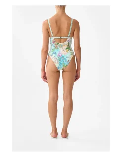 Ruched Panelled Tri One Piece with Knot Front Just Coasting