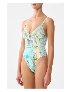 Ruched Panelled Tri One Piece with Knot Front Just Coasting