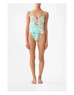 Ruched Panelled Tri One Piece with Knot Front Just Coasting