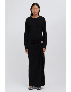 RUCHED TWISTED LONG SLEEVE MAXI DRESS