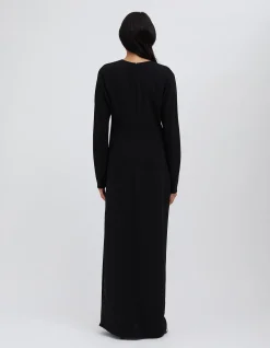 RUCHED TWISTED LONG SLEEVE MAXI DRESS