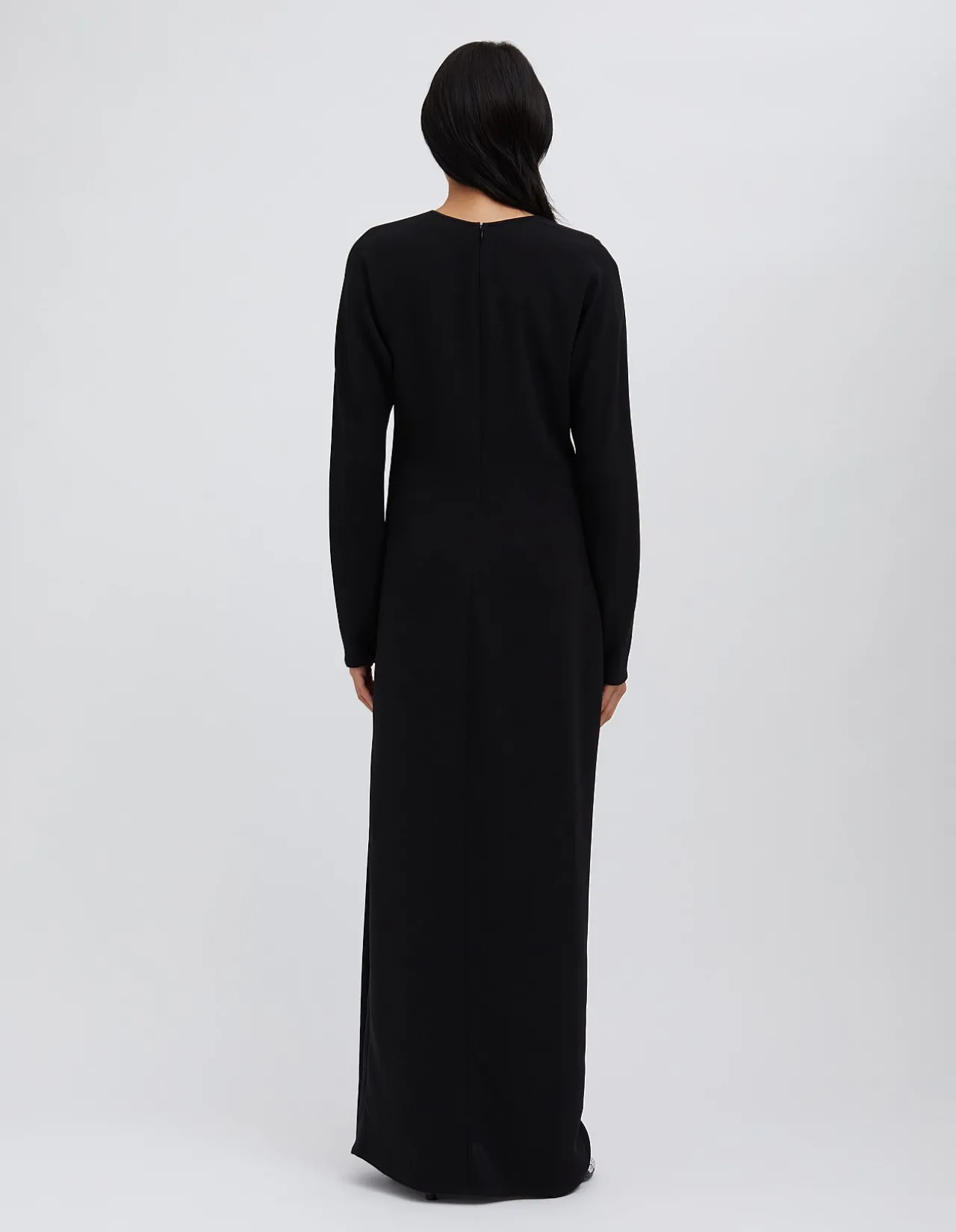 RUCHED TWISTED LONG SLEEVE MAXI DRESS