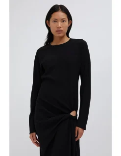 RUCHED TWISTED LONG SLEEVE MAXI DRESS