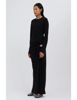 RUCHED TWISTED LONG SLEEVE MAXI DRESS