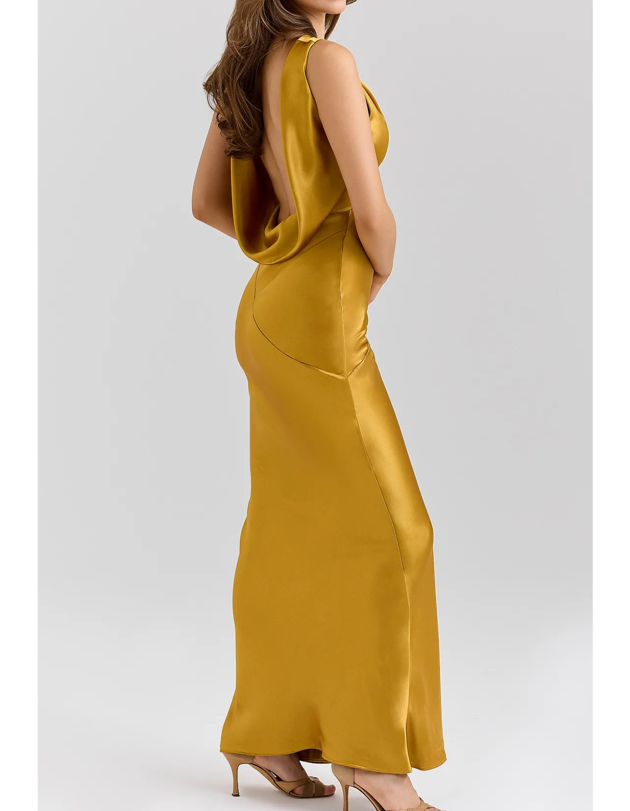 SAFAIRA SATIN DRAPED COWL NECK MAXI DRESS