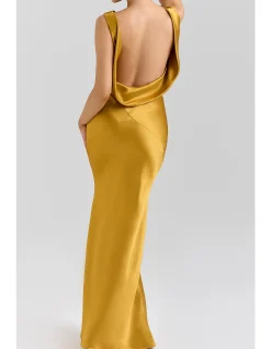 SAFAIRA SATIN DRAPED COWL NECK MAXI DRESS