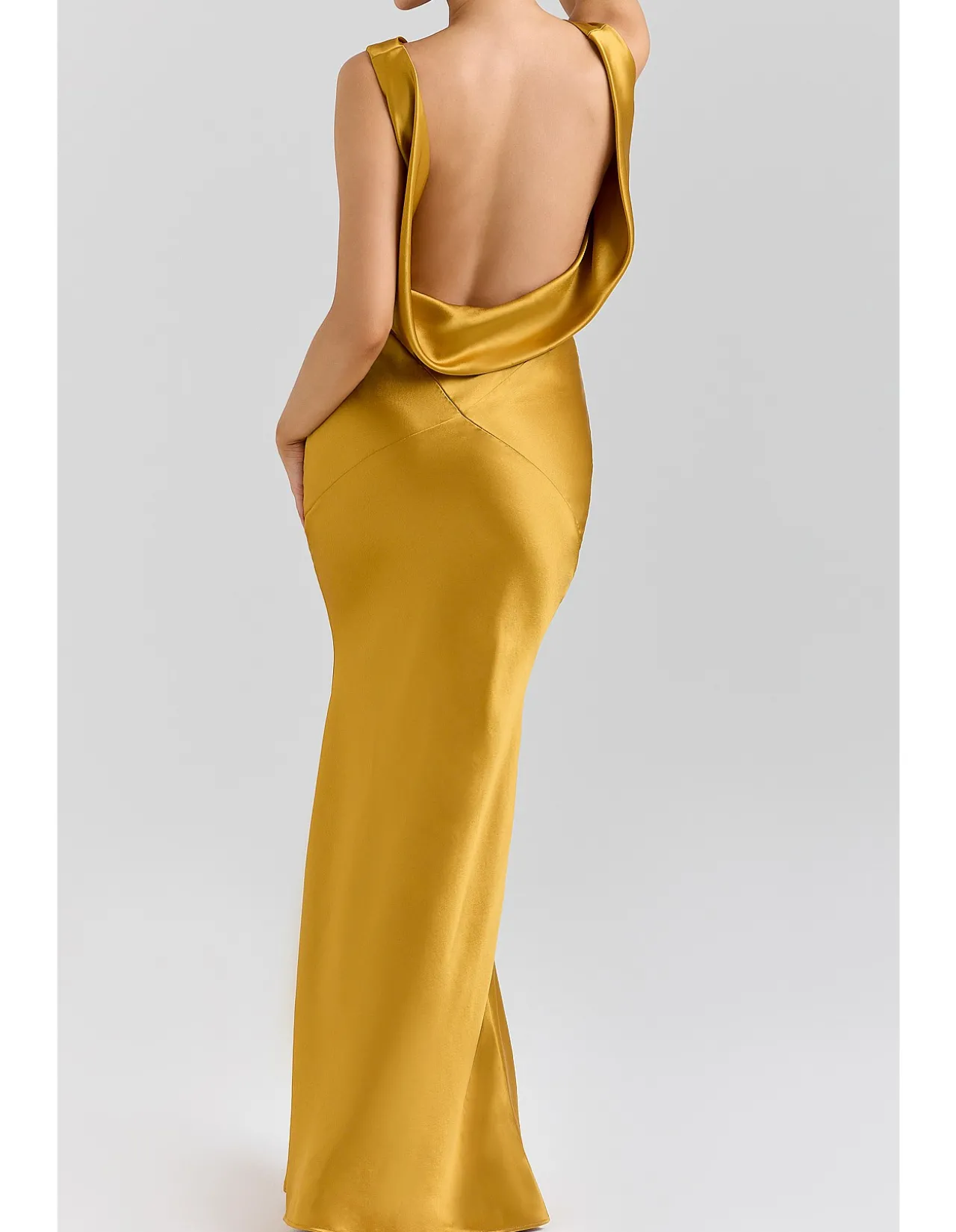 SAFAIRA SATIN DRAPED COWL NECK MAXI DRESS