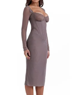 Safran Mocha Corset Midi Dress