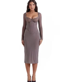 Safran Mocha Corset Midi Dress