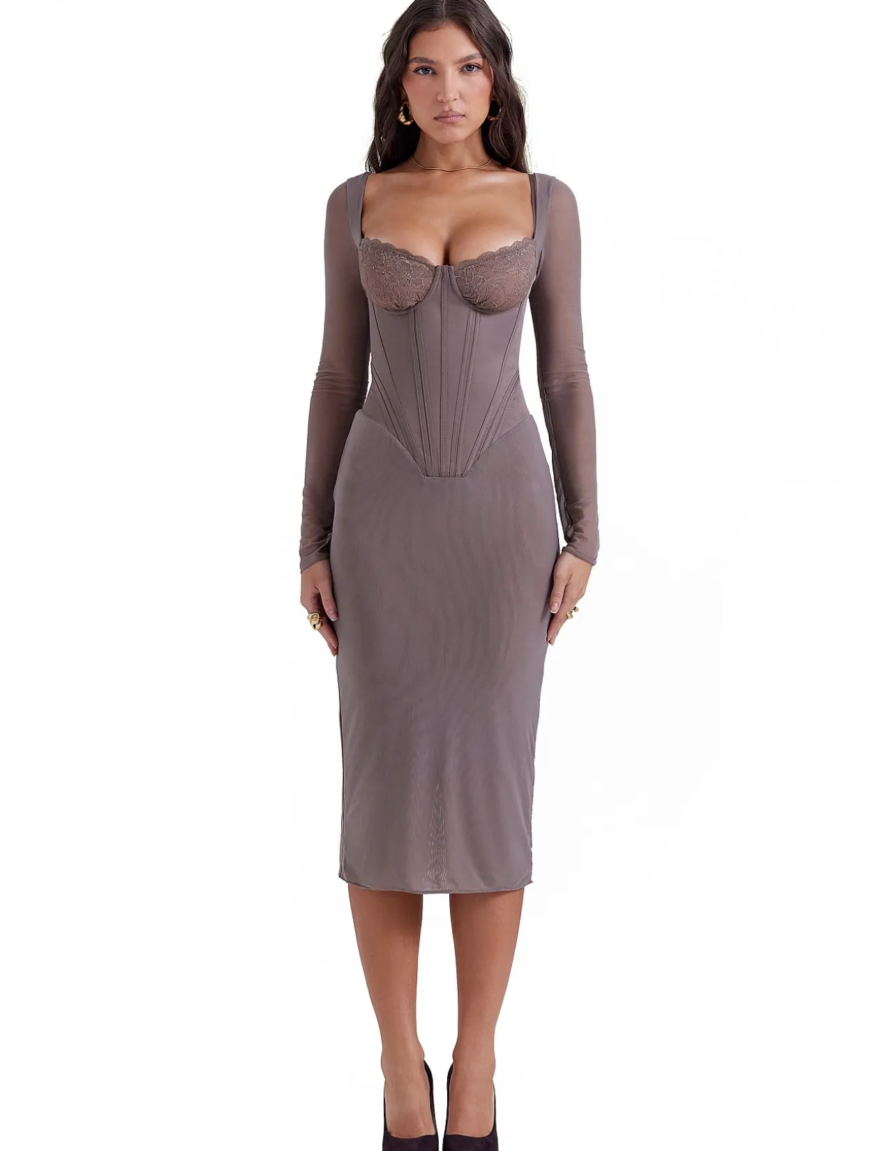 Safran Mocha Corset Midi Dress