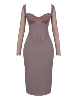 Safran Mocha Corset Midi Dress