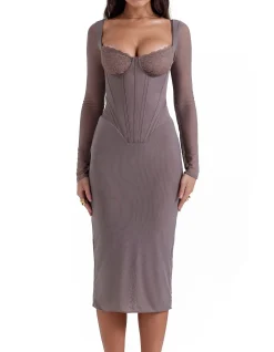 Safran Mocha Corset Midi Dress