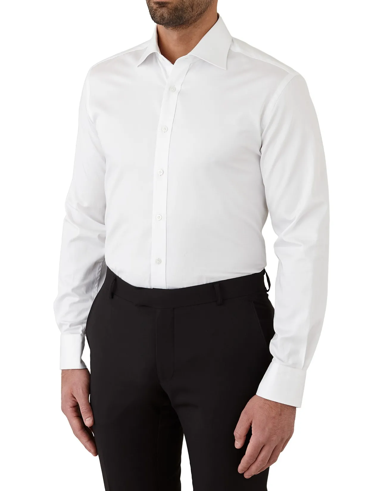 Sateen Plain Collar Long Sleeve Shirt