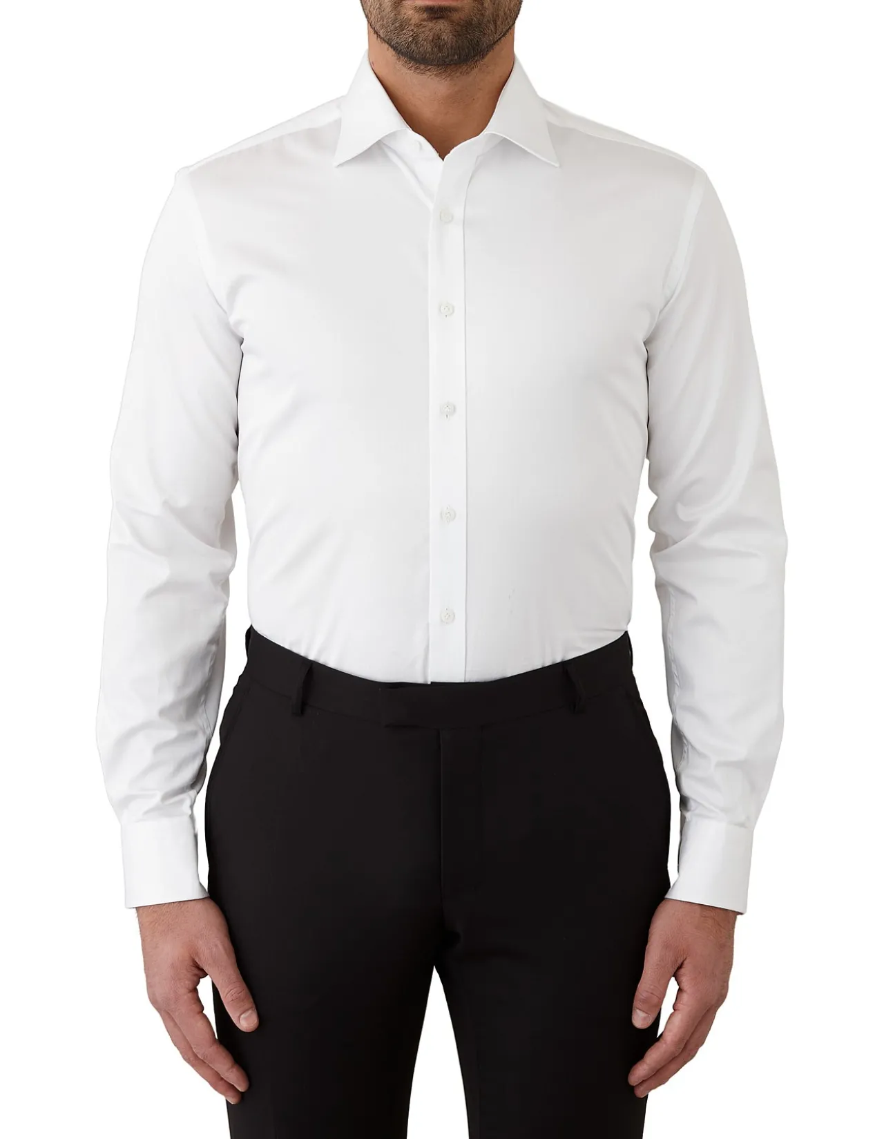 Sateen Plain Collar Long Sleeve Shirt