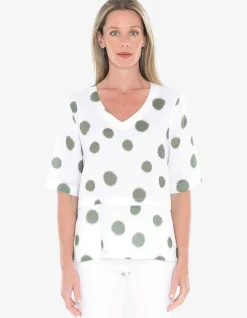 Scratch Spot Linen Button Back V Neck Top