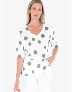 Scratch Spot Linen Button Back V Neck Top