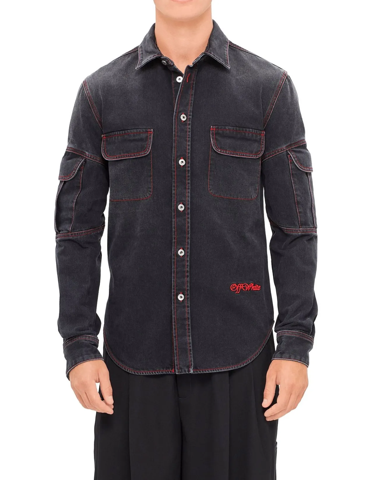 Script Samurai Denim Long Sleeve Shirt Vintage Black