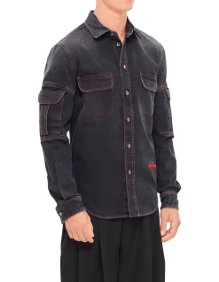 Script Samurai Denim Long Sleeve Shirt Vintage Black