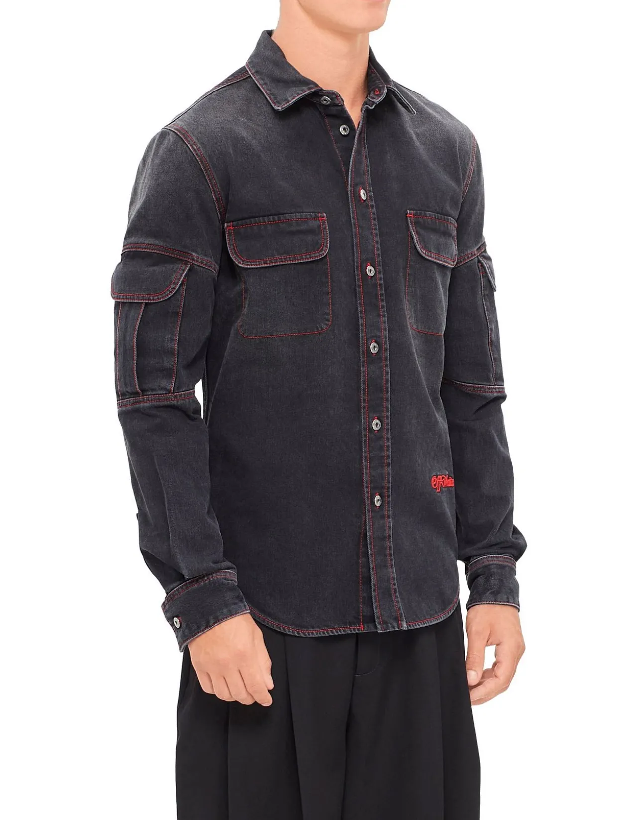 Script Samurai Denim Long Sleeve Shirt Vintage Black