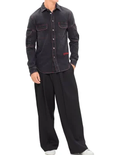 Script Samurai Denim Long Sleeve Shirt Vintage Black