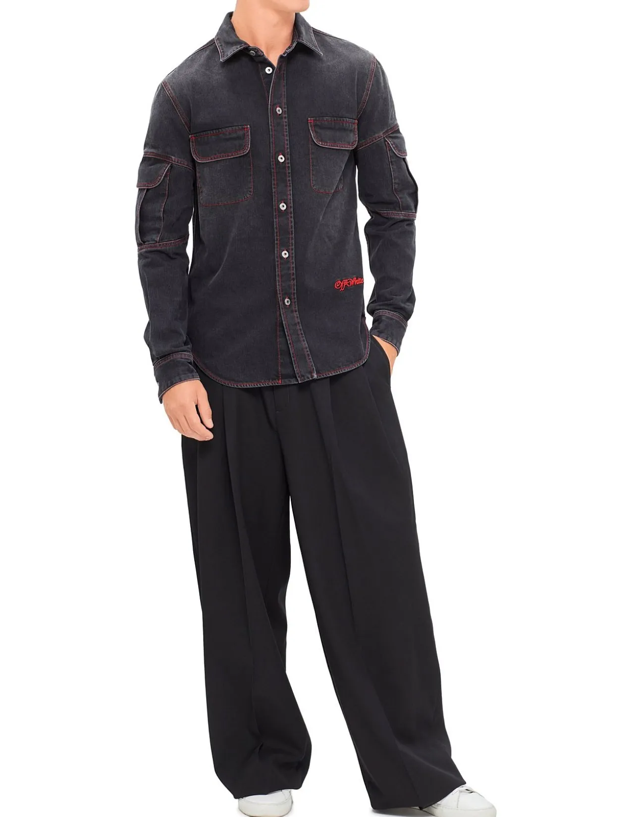 Script Samurai Denim Long Sleeve Shirt Vintage Black