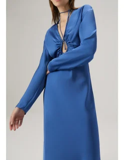 Seraphine Rouleau Keyhole Detail Satin Midi Dress