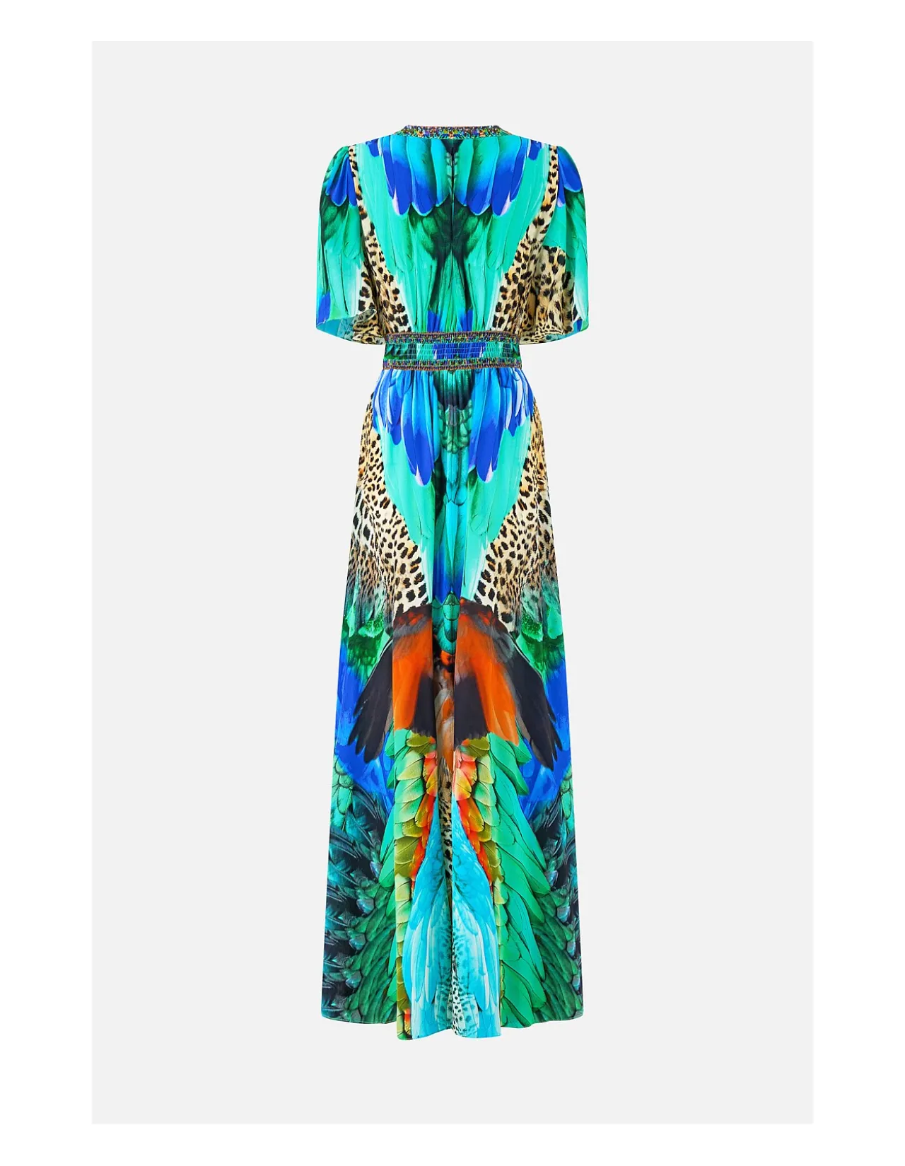 SHAPED WAISTBAND DRESS WITH FLUTTER SLEEVES