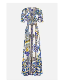 SHAPED WAISTBAND DRESS WITH FLUTTER SLEEVES