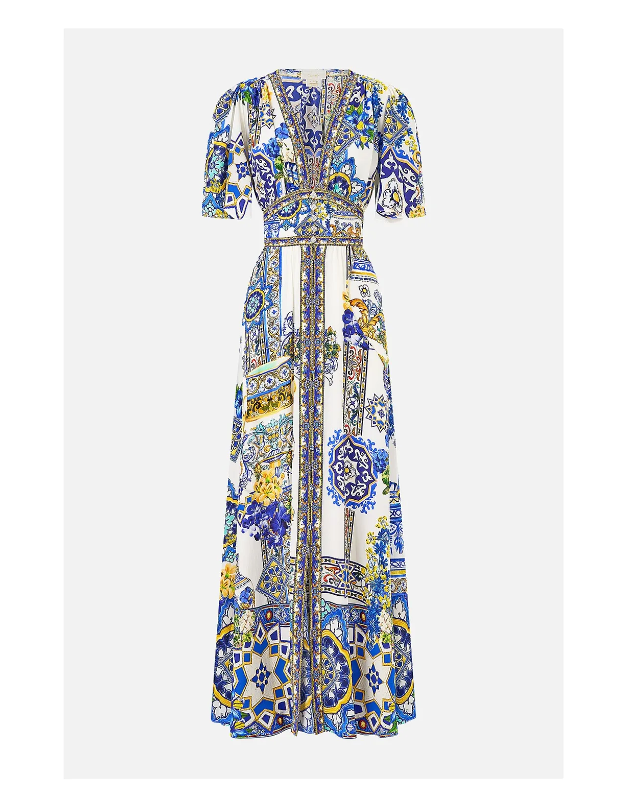 SHAPED WAISTBAND DRESS WITH FLUTTER SLEEVES