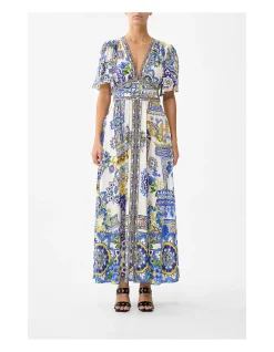 SHAPED WAISTBAND DRESS WITH FLUTTER SLEEVES