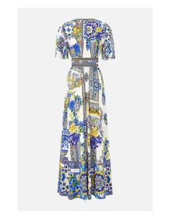 SHAPED WAISTBAND DRESS WITH FLUTTER SLEEVES
